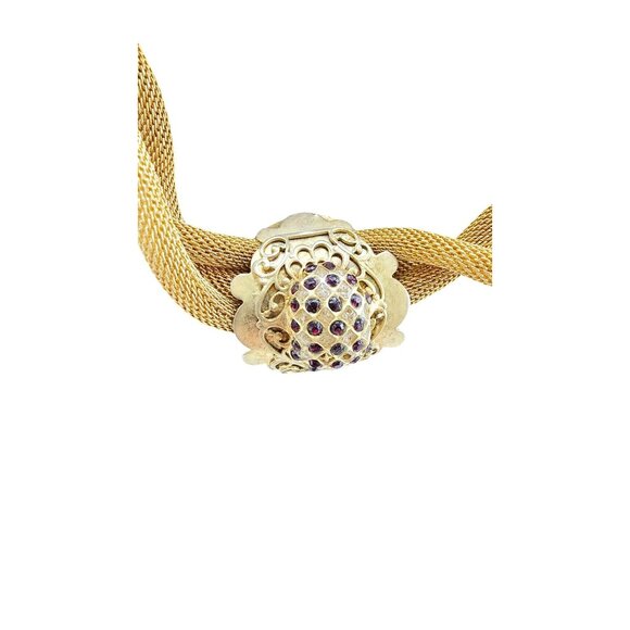 Vintage Unique Mesh Twisted Necklace w/ Rhinestone Center (A8102) - Picture 5 of 6